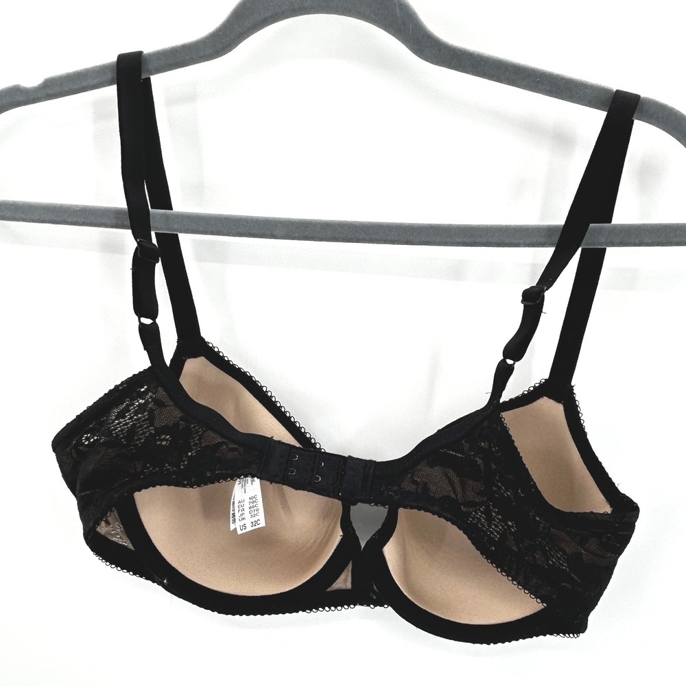 Wacoal Womens Lined Underwire Bra 32C Nude Black Lace Overlay Sexy Classic Femme - Picture 3 of 6